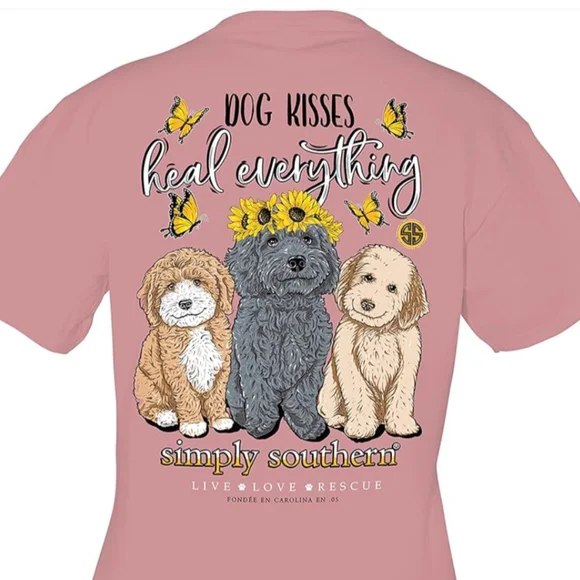 NEW Simply Southern Dog Kisses Heal Everything T Shirt Women's L Dusty Rose Pink - Picture 3 of 12